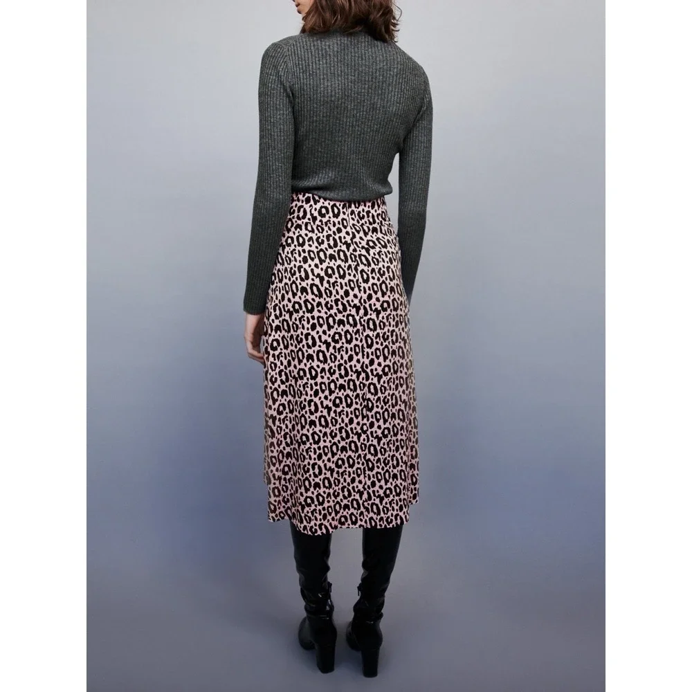 NWOT Maje Jipanta Leopard Print Side Slit Midi Skirt Sz 36 (US S) Hipster $295